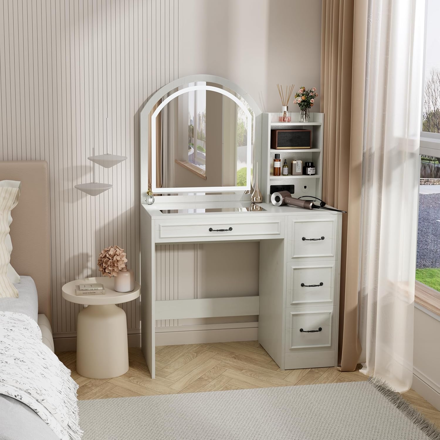 Home Outlet Bathroom Mirrors - Modern Vanity Desk with Lighted Mirror,
