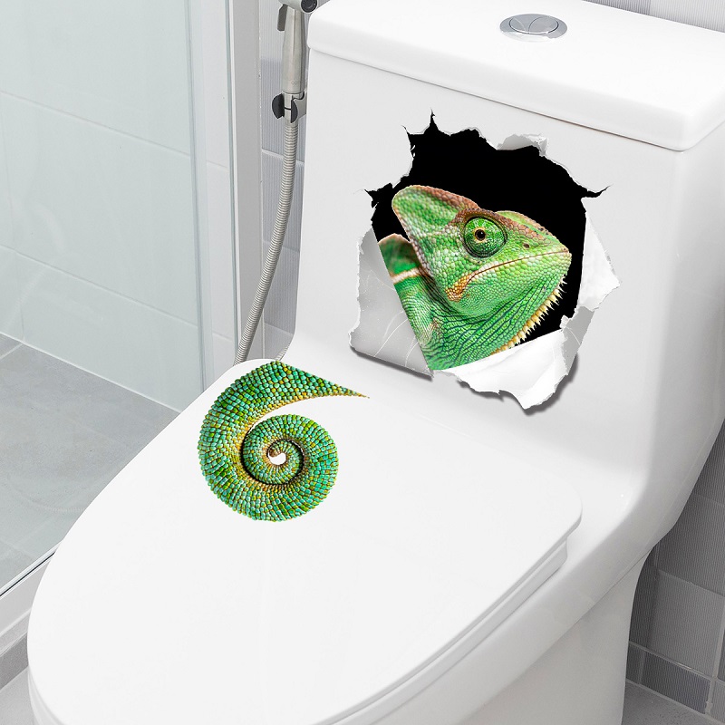 Home Bathroom Break - Whimsical Wall-Breaking Lizard Toilet Sticker Decal