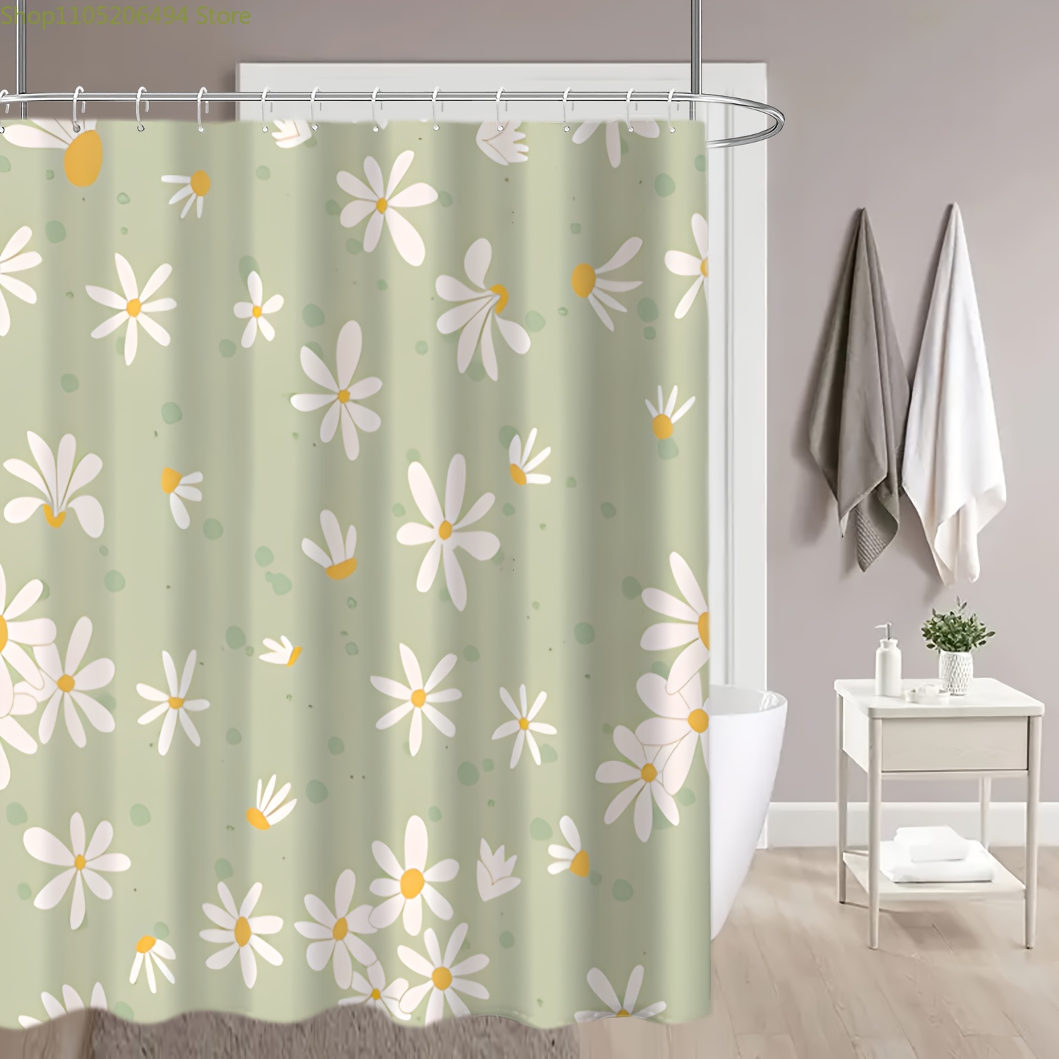 Home Bathroom Design Ideas - Cute Daisy Flower Shower Curtain, Pastel