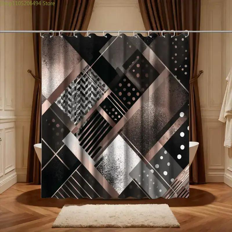 Home Bathroom Design Ideas - Modern Geometric Abstract Shower Curtain, Black