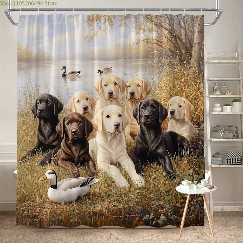 Home Bathroom Design Ideas - Labrador Dog Family Shower Curtain, Cute