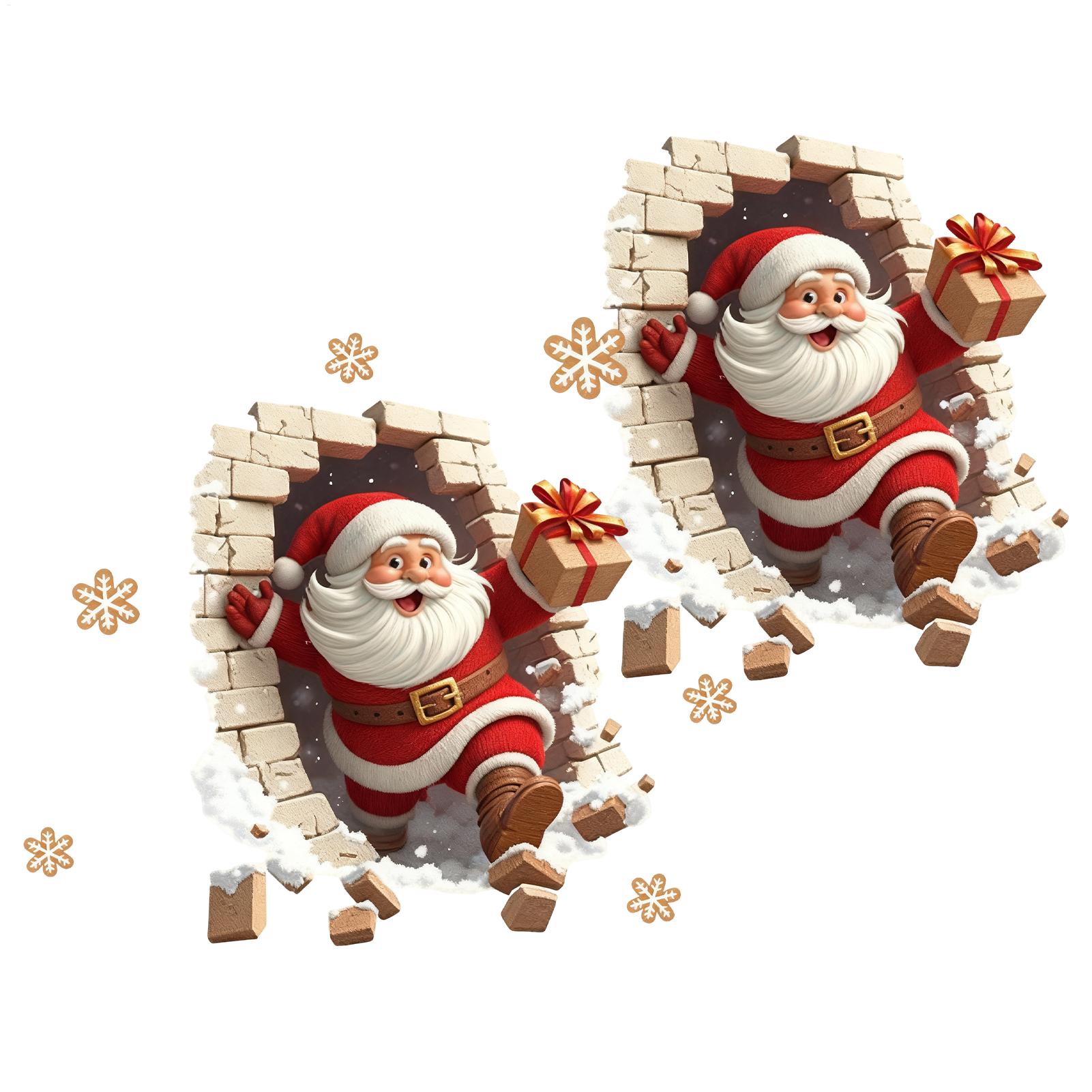 Home Bathroom Break - Wall Stickers Christmas Santa Breaking Brick